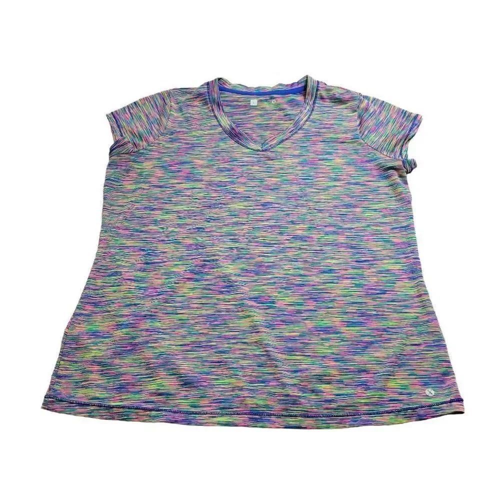 Xersion feathered athletic vneck shirt L